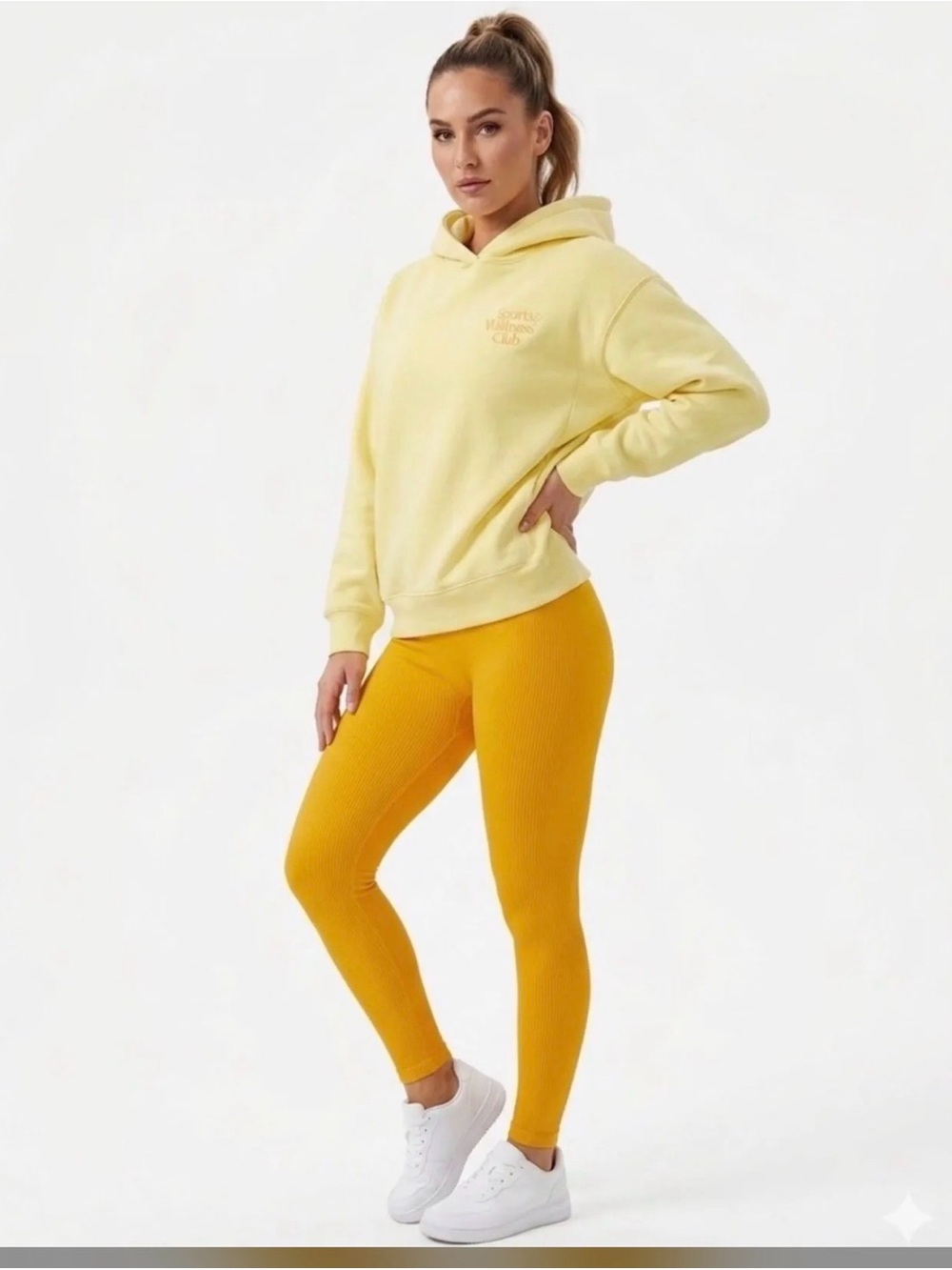 NWT WILO The Label Butter Yellow Ribbed High Rise Leggings L